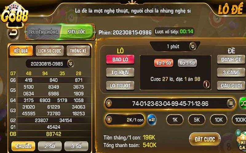 Các ưu điểm nổi bật của hình thức lô đề tại Go88