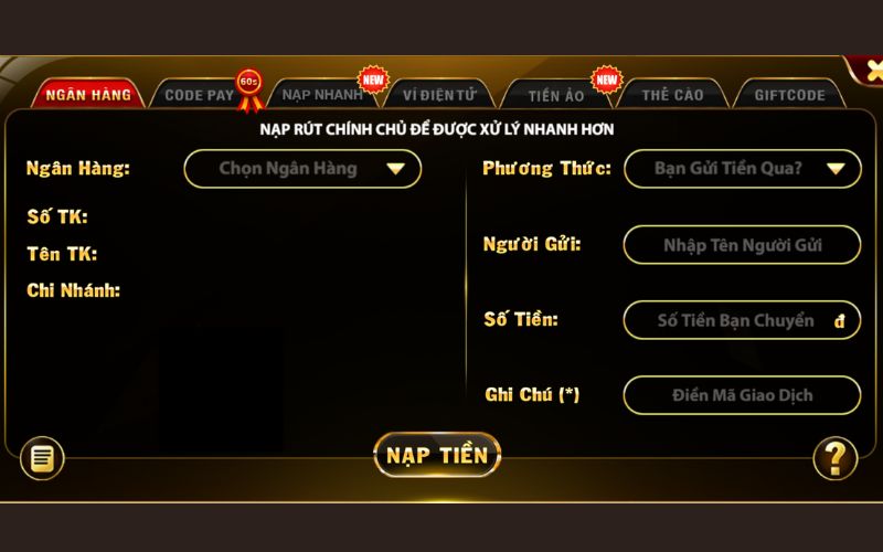 Nạp tiền Go88 - Chuyển khoản ngân hàng